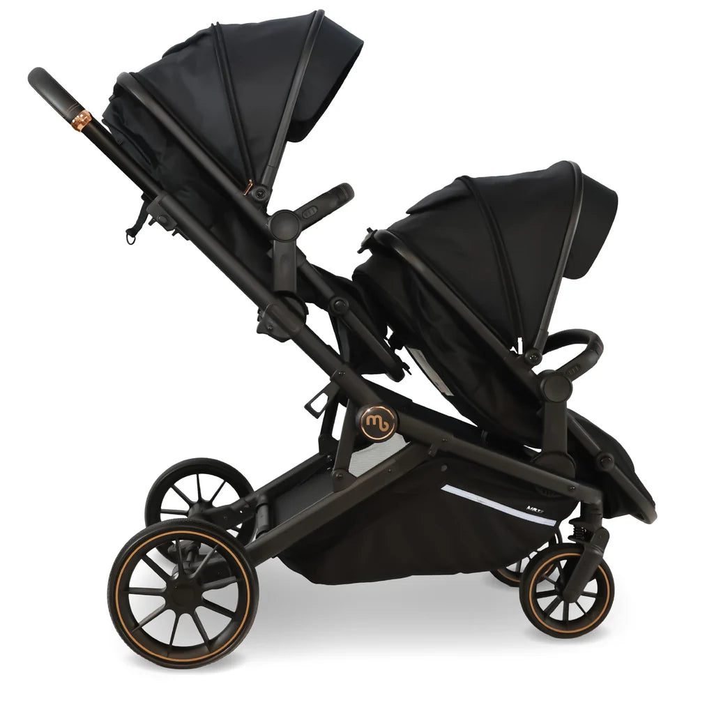 My Babiie MB33 Tandem Pushchair with 2 Infant Carriers - Black Leopard