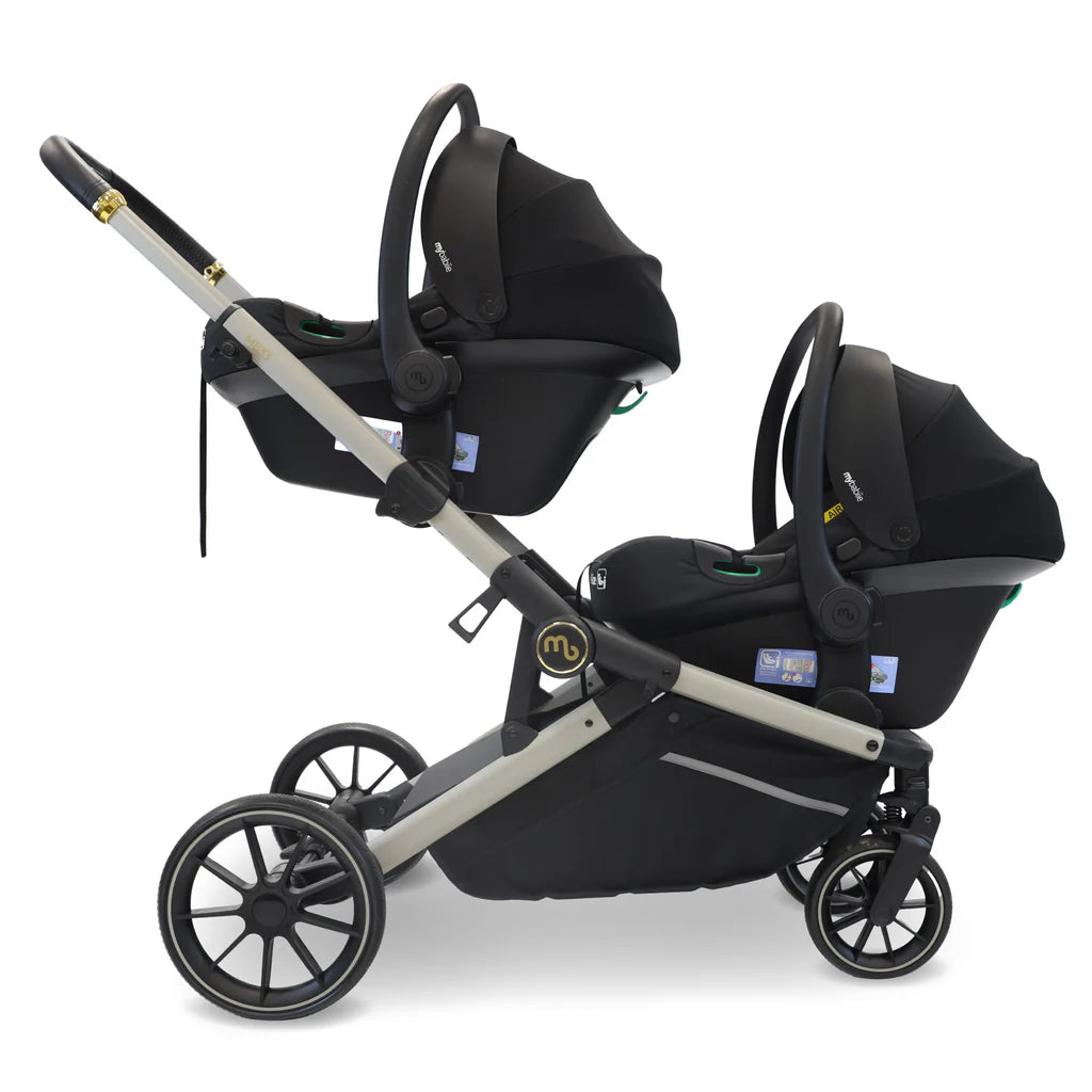 My Babiie MB33 Tandem Pushchair with 2 Infant Carriers - Ivory