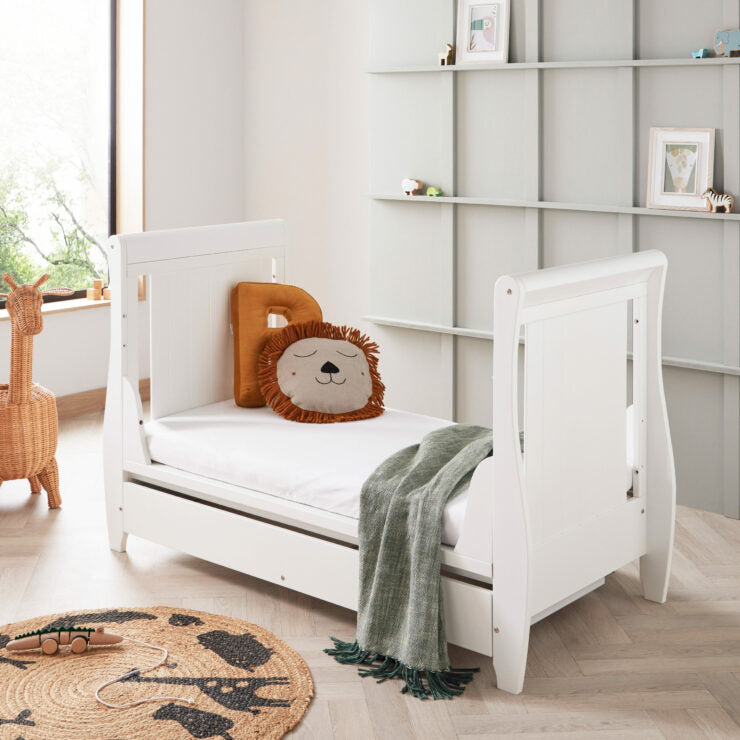 Stella Sleigh Drop Side Cot Bed- White