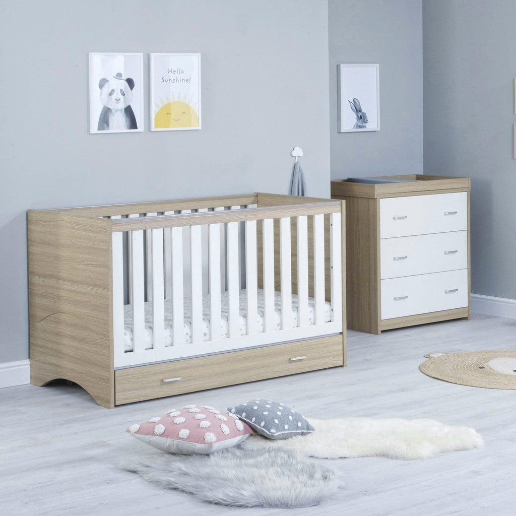 Veni 2 Piece Nursery Furniture Set with Drawer – Oak White