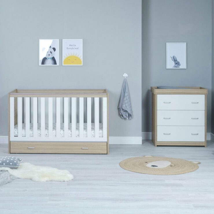 Veni 2 Piece Nursery Furniture Set with Drawer – Oak White