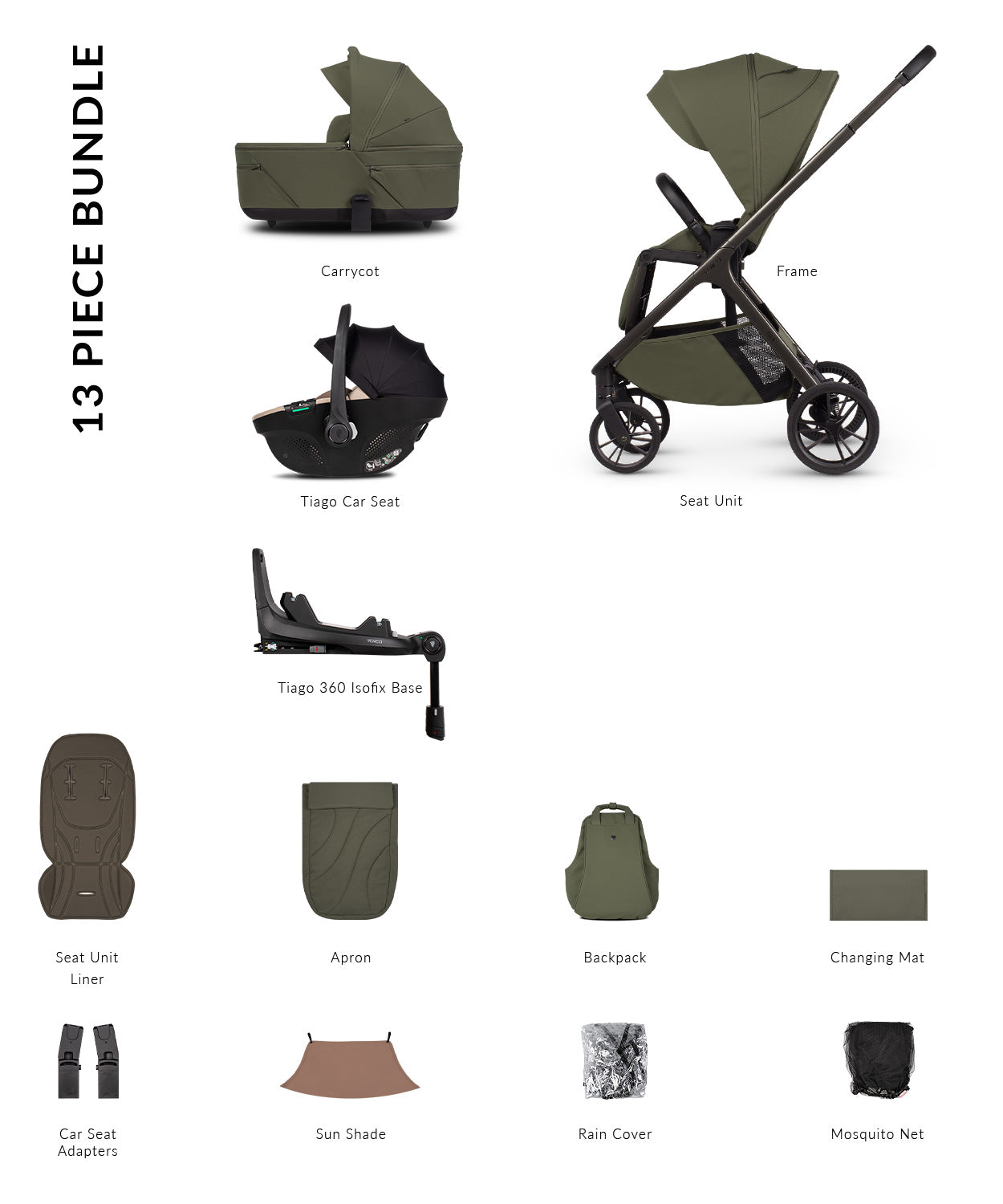 Venicci Tila Luxury Bundle (4 In 1) Olive- Tiago Beige