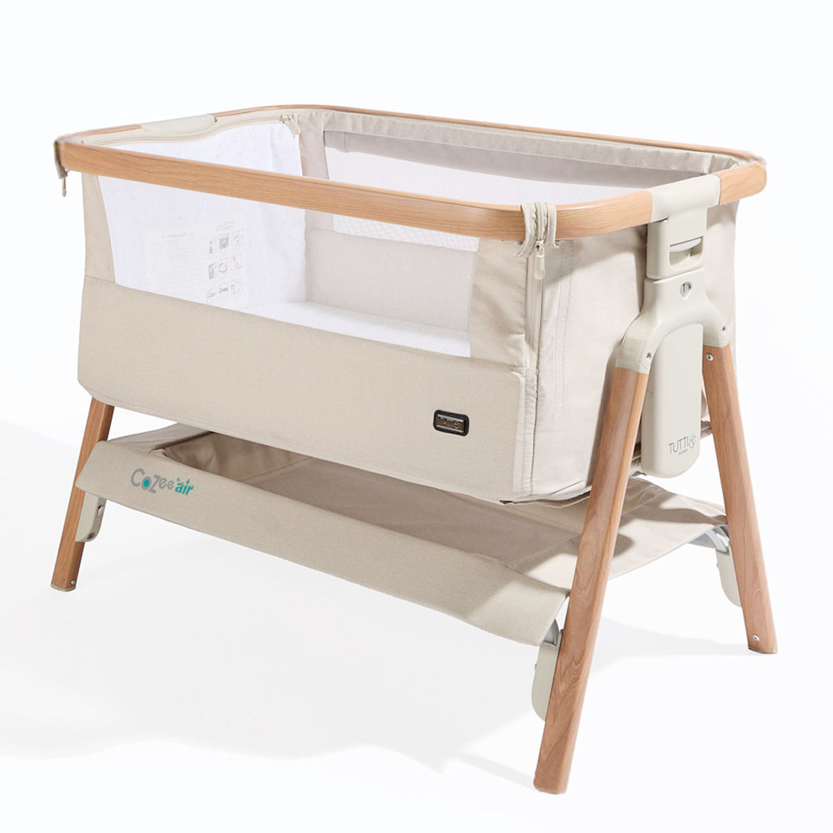 CoZee Air Bedside Crib - Scandinavian Walnut/Ecru