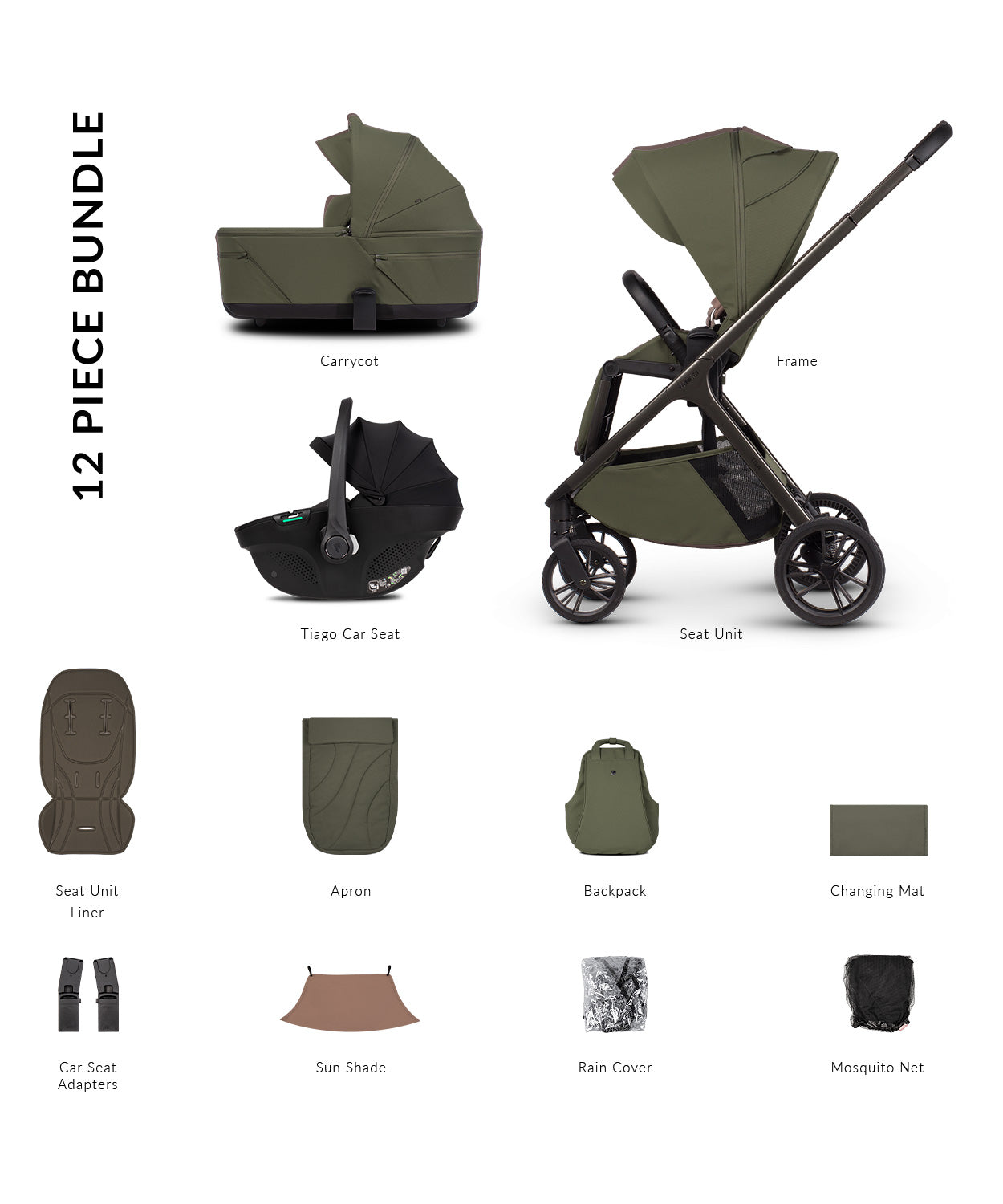 Venicci Tila Comfort Bundle (3 In 1) Olive- Tiago Black