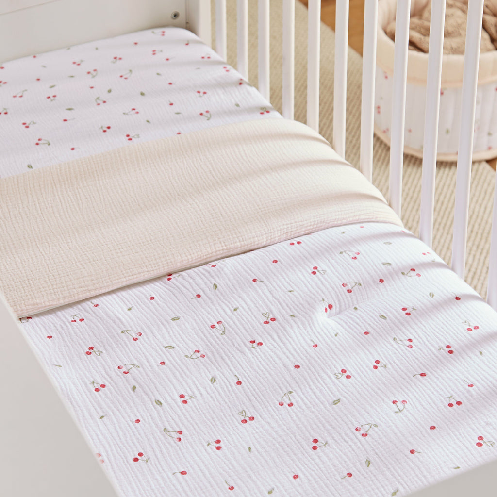 4 Piece Cot Bed Bedding Set - Ditsy Cherry