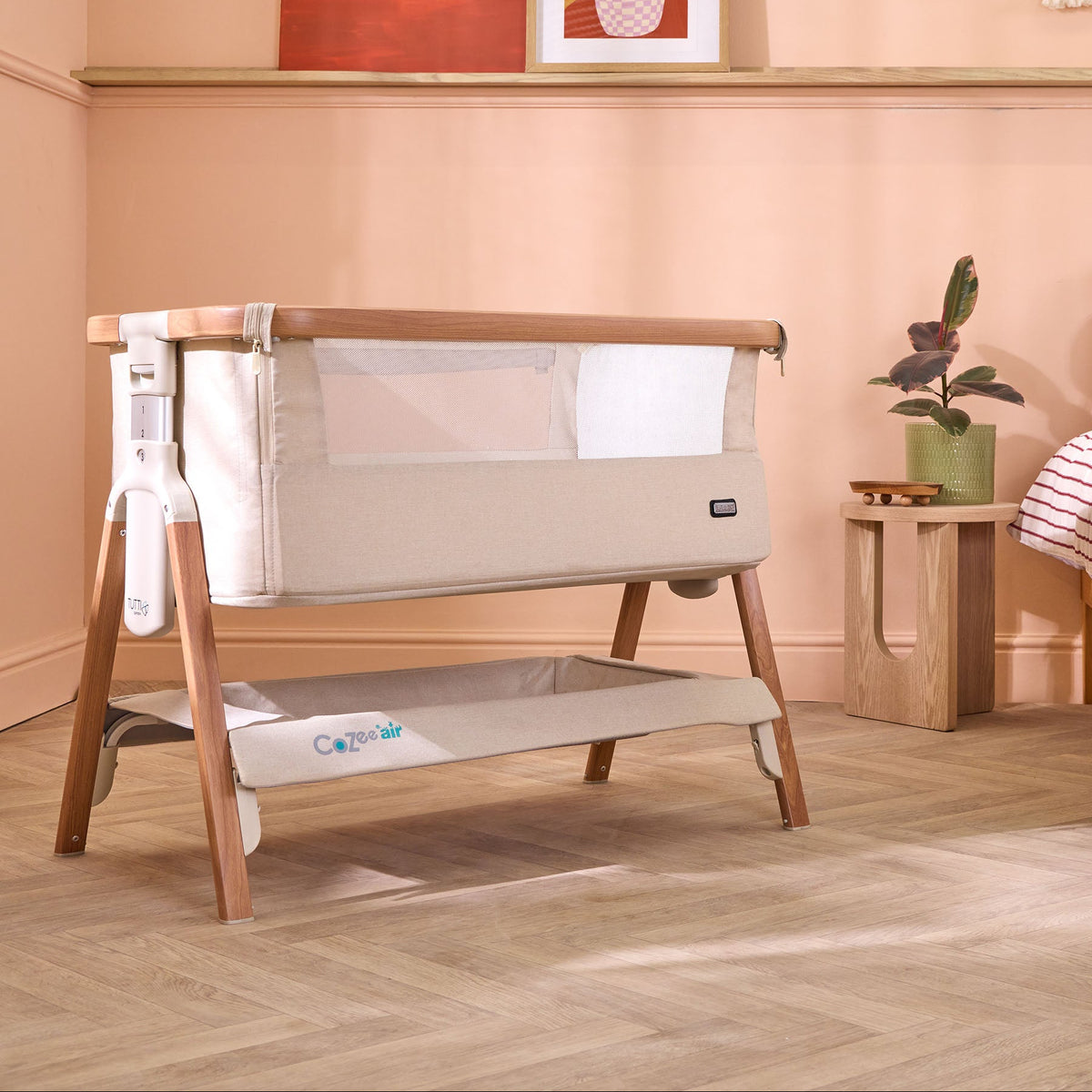 CoZee Air Bedside Crib - Scandinavian Walnut/Ecru