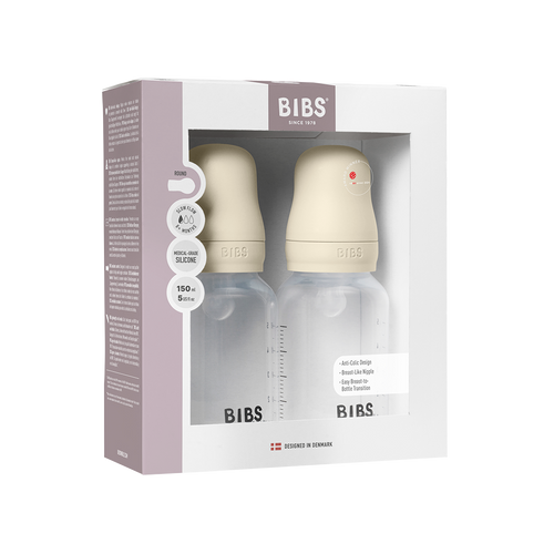 BIBS Baby BPA-Free PP Bottle Set 150ml 2 Pack Silicone - Ivory