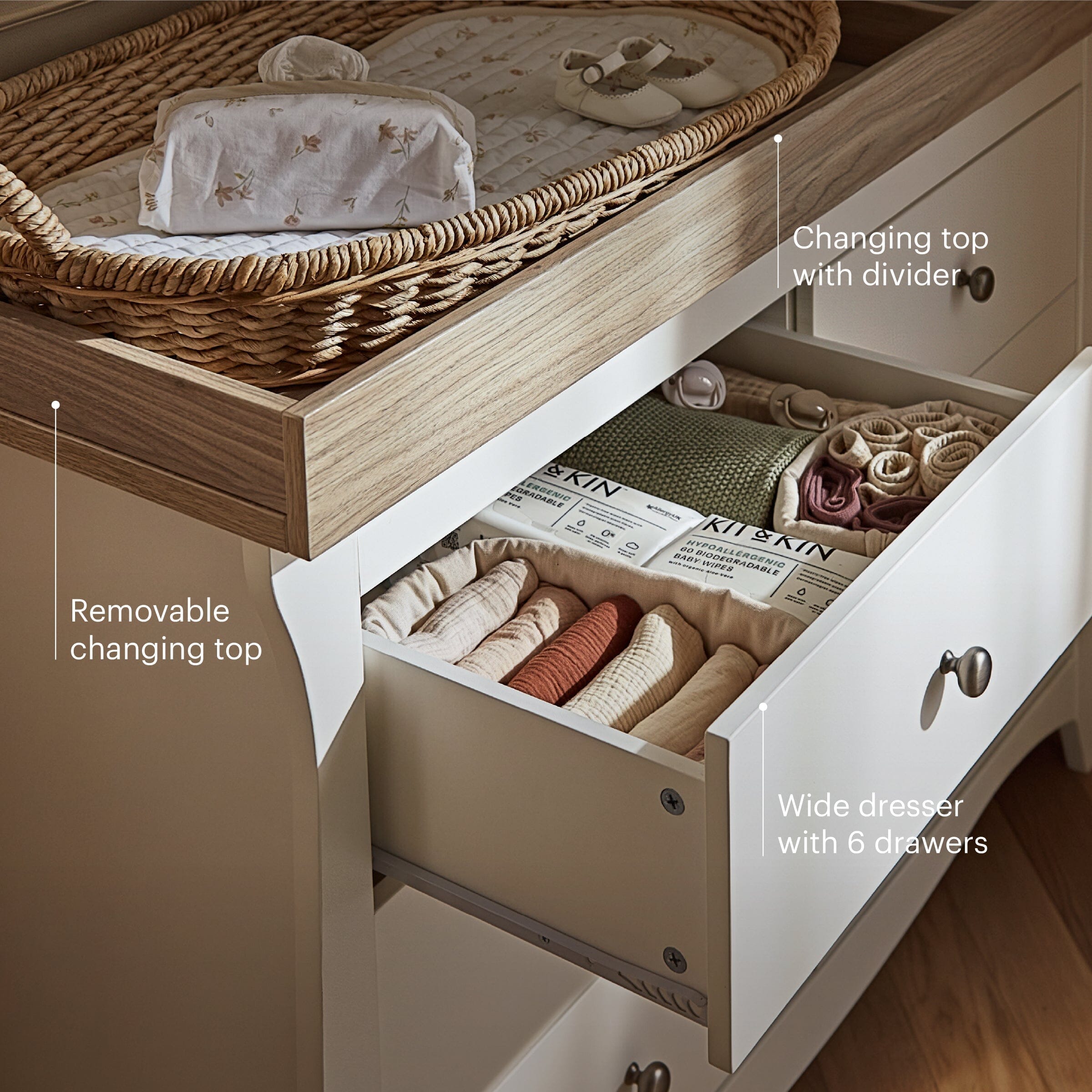 Clara 6 Drawer Dresser - White & Ash