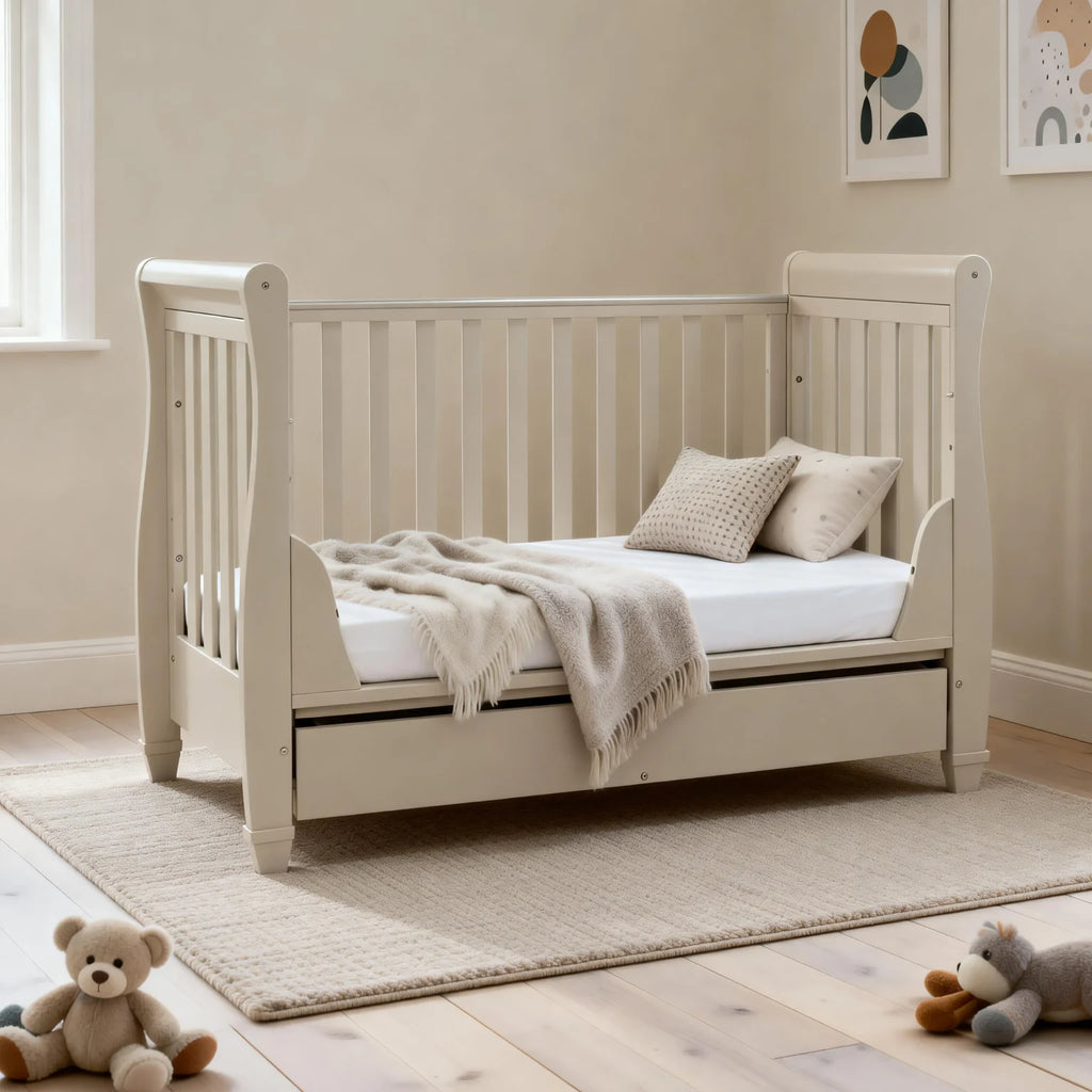 Eva Sleigh Cot Bed with Drawer – Cashmere