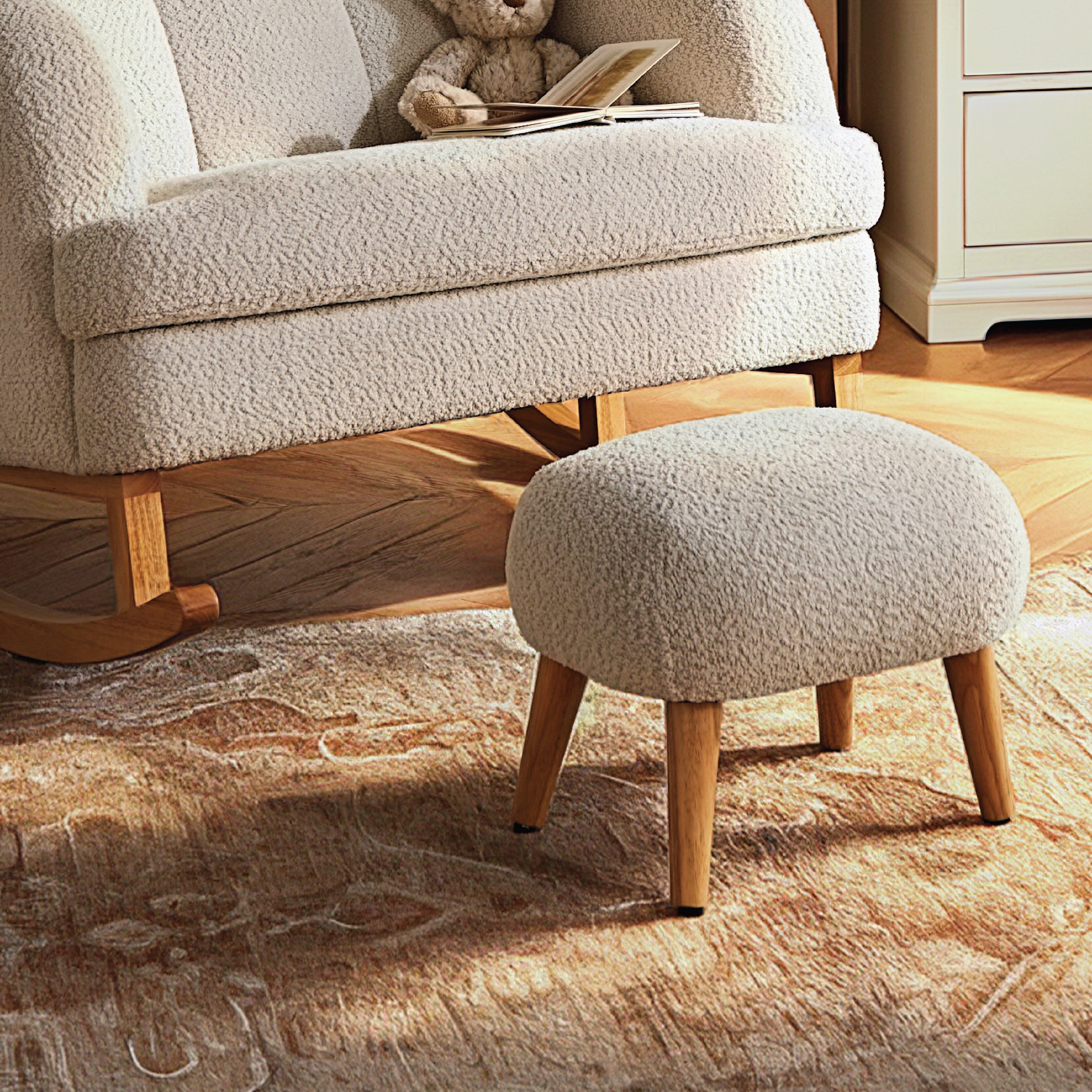 Etta Cuddle Nursing Chair & Foot Stool - Boucle Mushroom