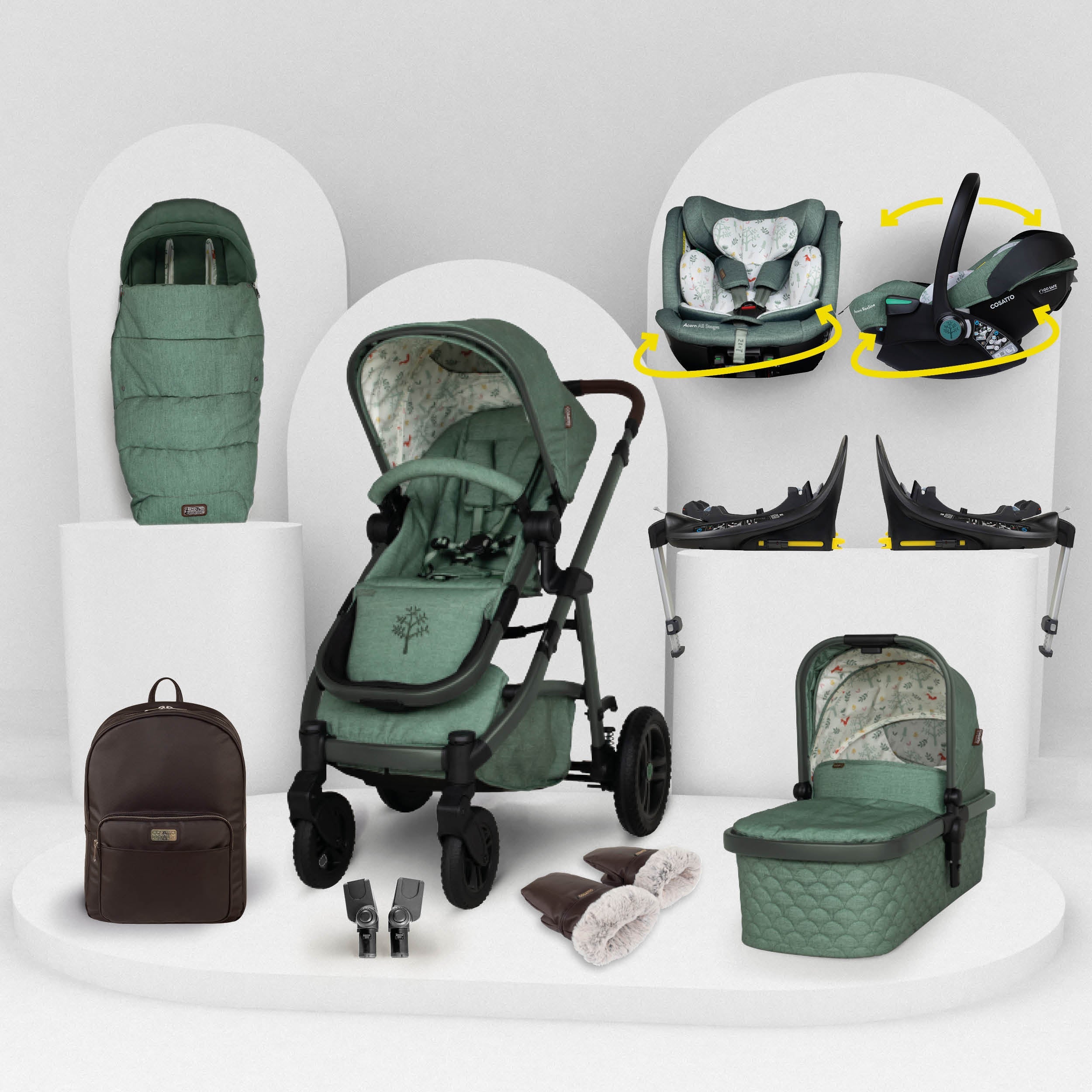 Cosatto Wow 3 All Stage Family Rotate & Recline 2 Base Bundle Meadow