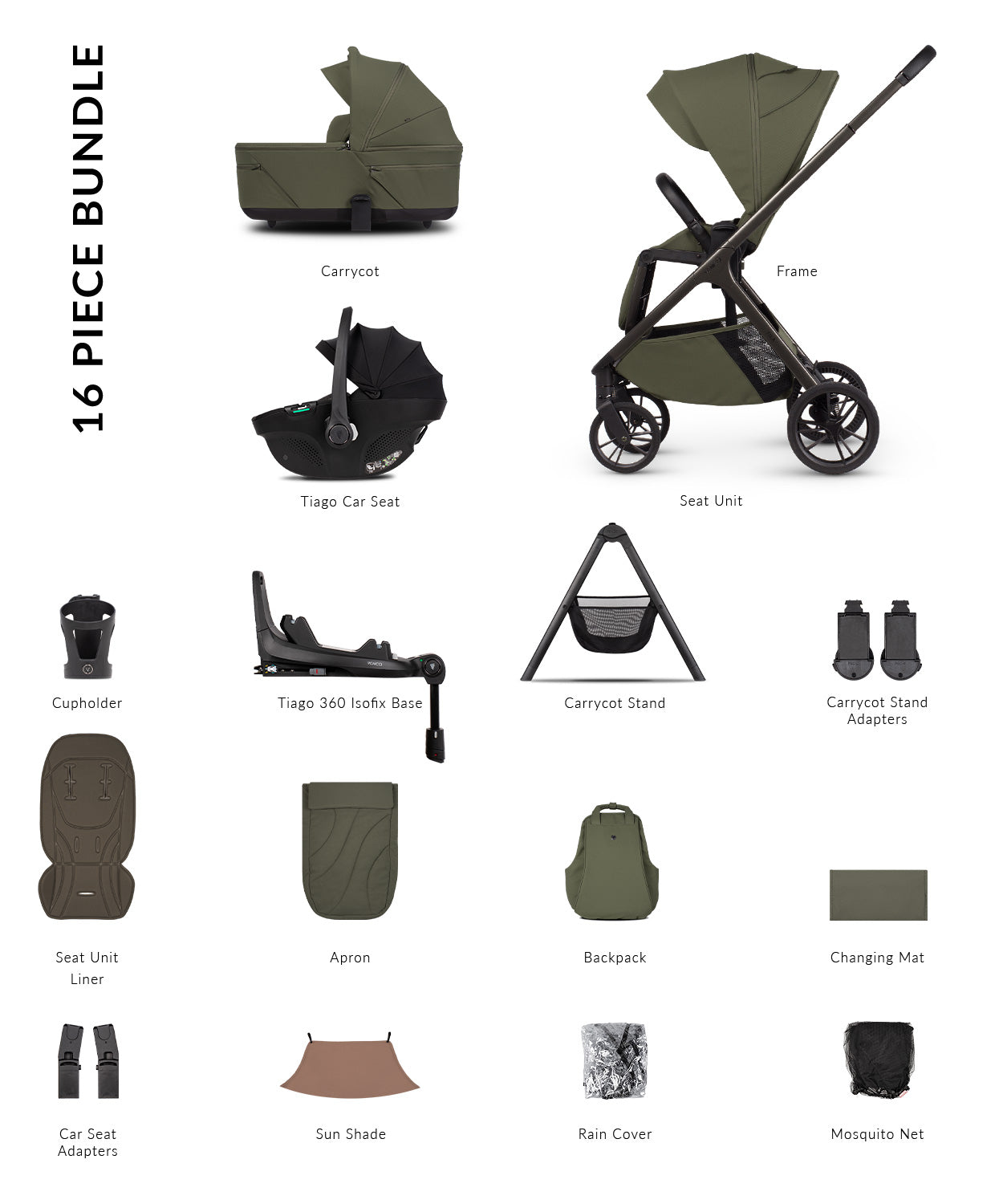 Venicci Tila Ultimate Bundle (4 In 1 Plus) Olive- Tiago Black