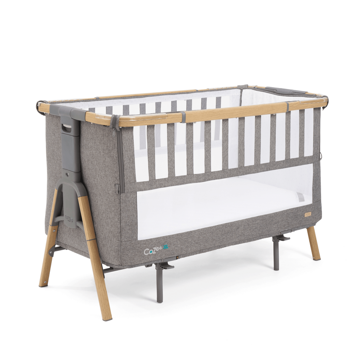 Tutti Bambini CoZee XL Bedside Crib & Cot - Oak/Charcoal