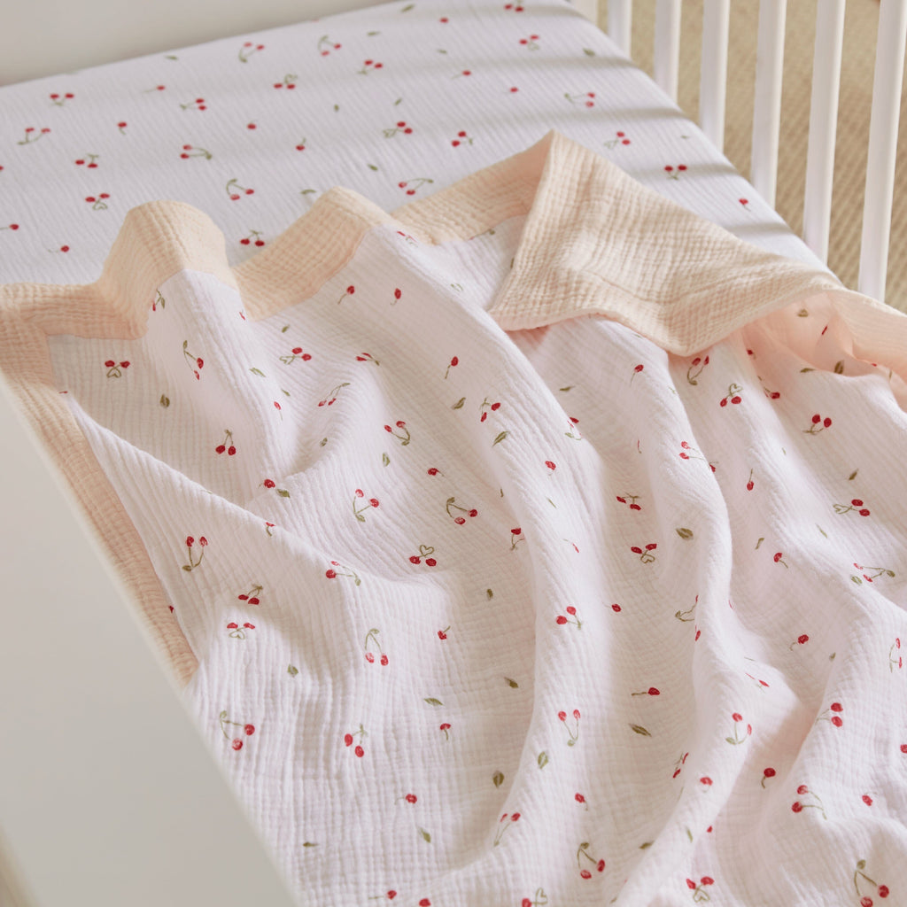 4 Piece Cot Bed Bedding Set - Ditsy Cherry