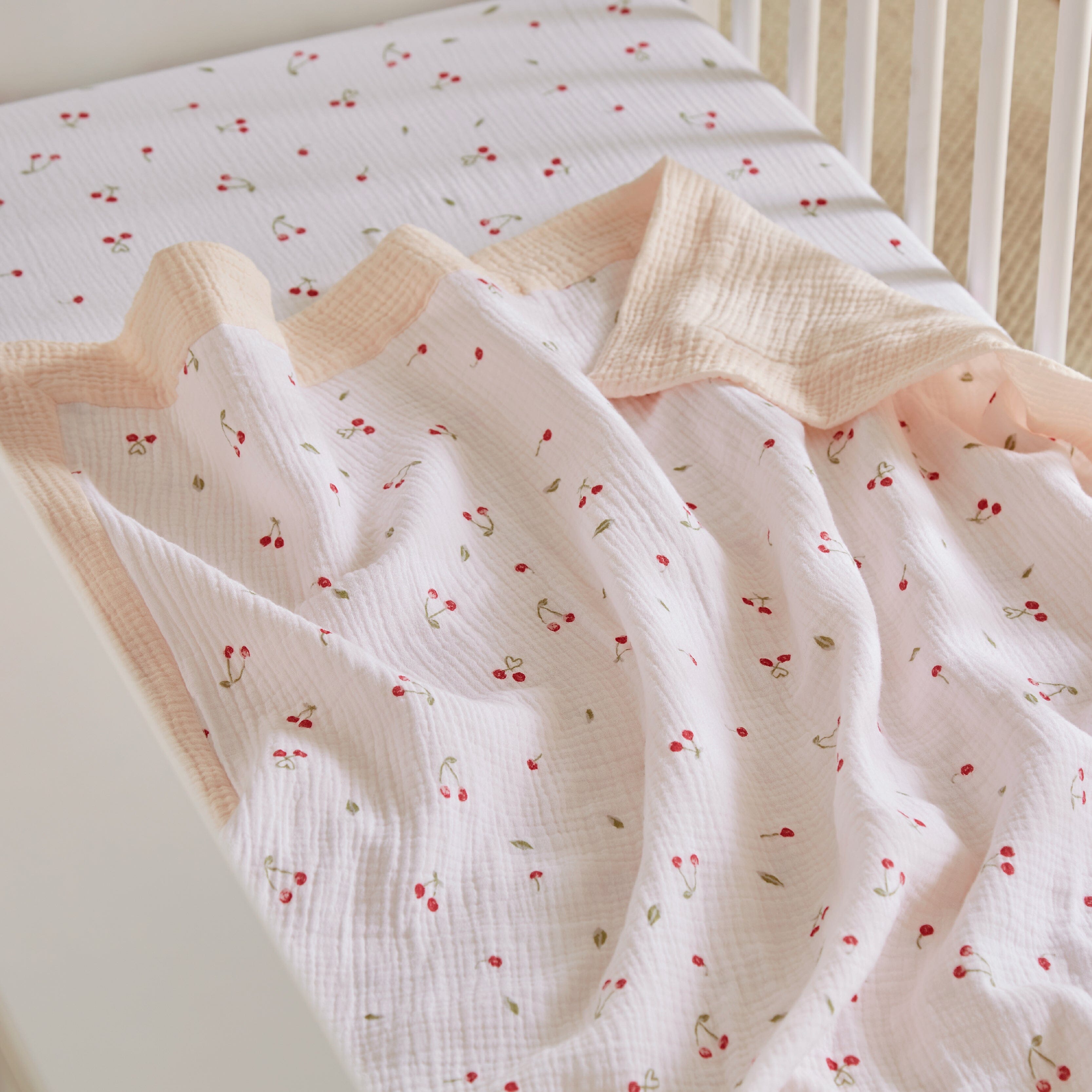4 Piece Cot Bed Bedding Set - Ditsy Cherry