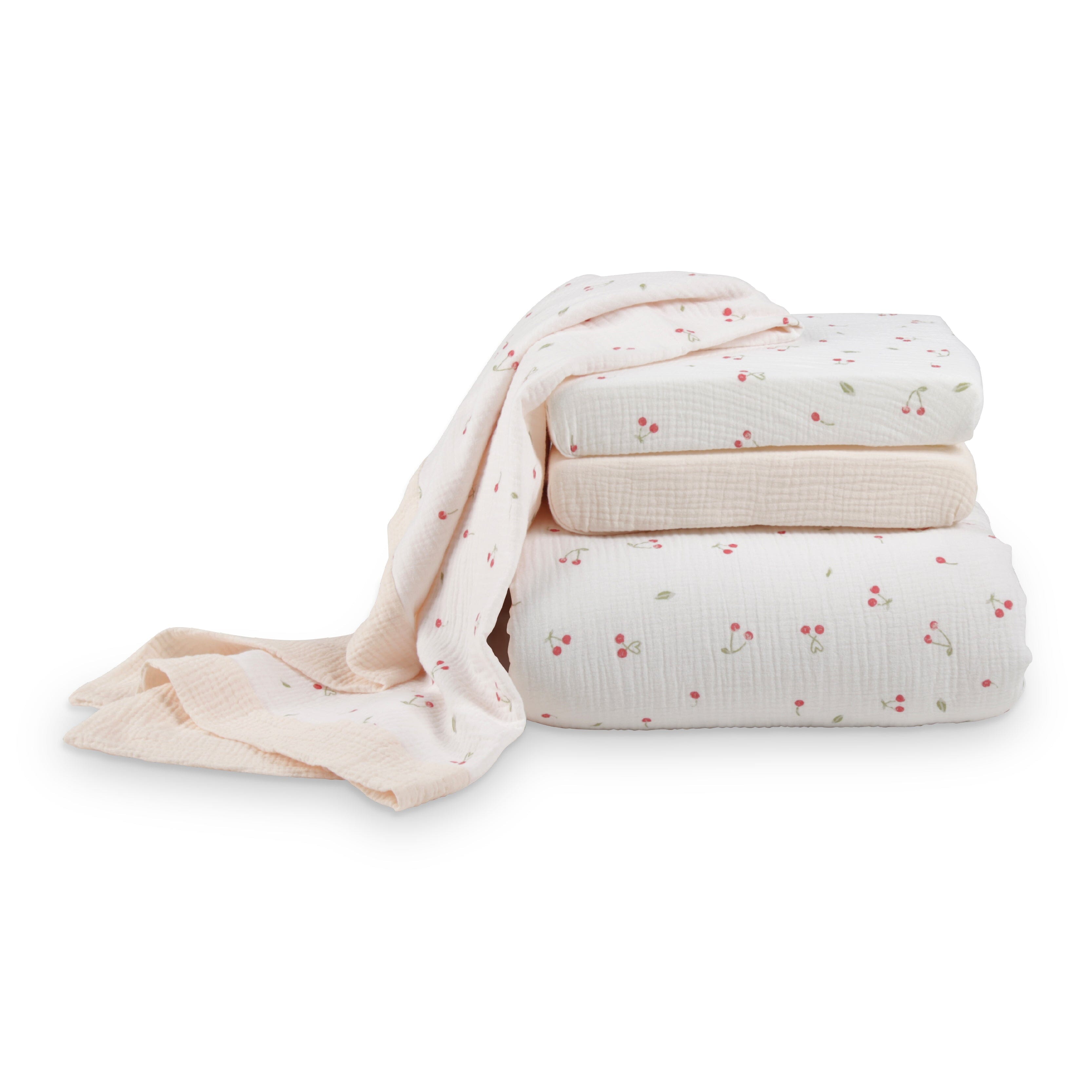 4 Piece Cot Bed Bedding Set - Ditsy Cherry