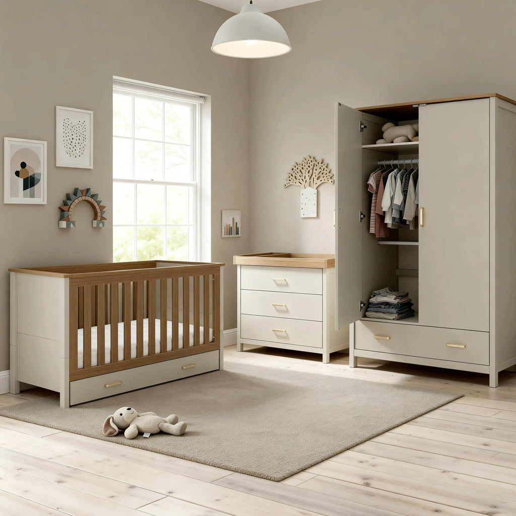 Mira 3 Piece Nursery Room Set – Cashmere Warm Oak