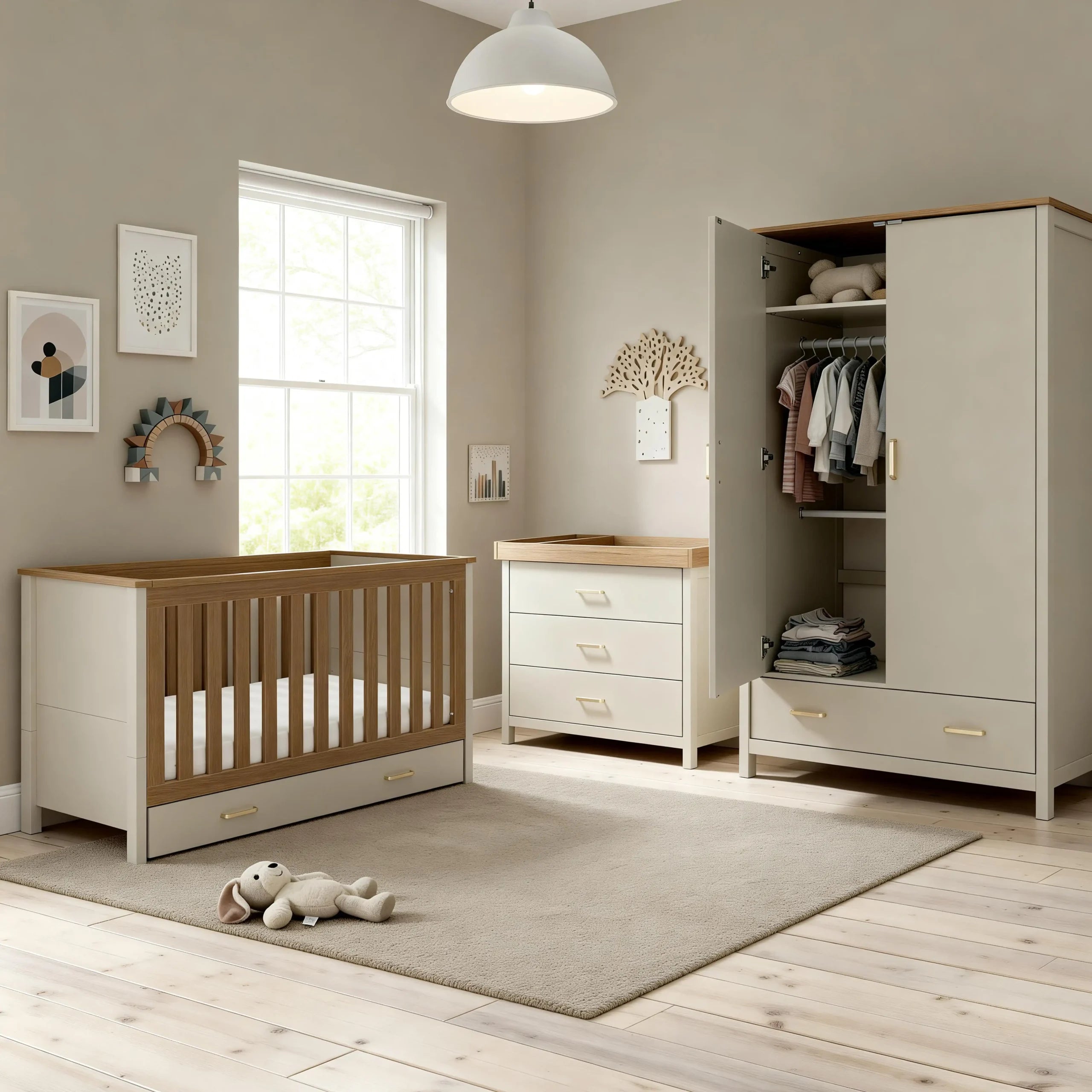 Mira 3 Piece Nursery Room Set – Cashmere Warm Oak