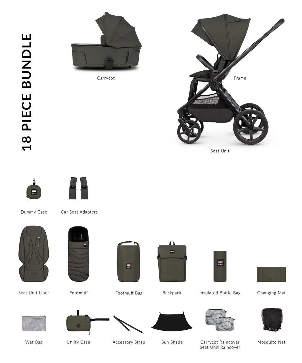 Hunter x Venicci Upline 3 Dark Olive Pram 2 in 1