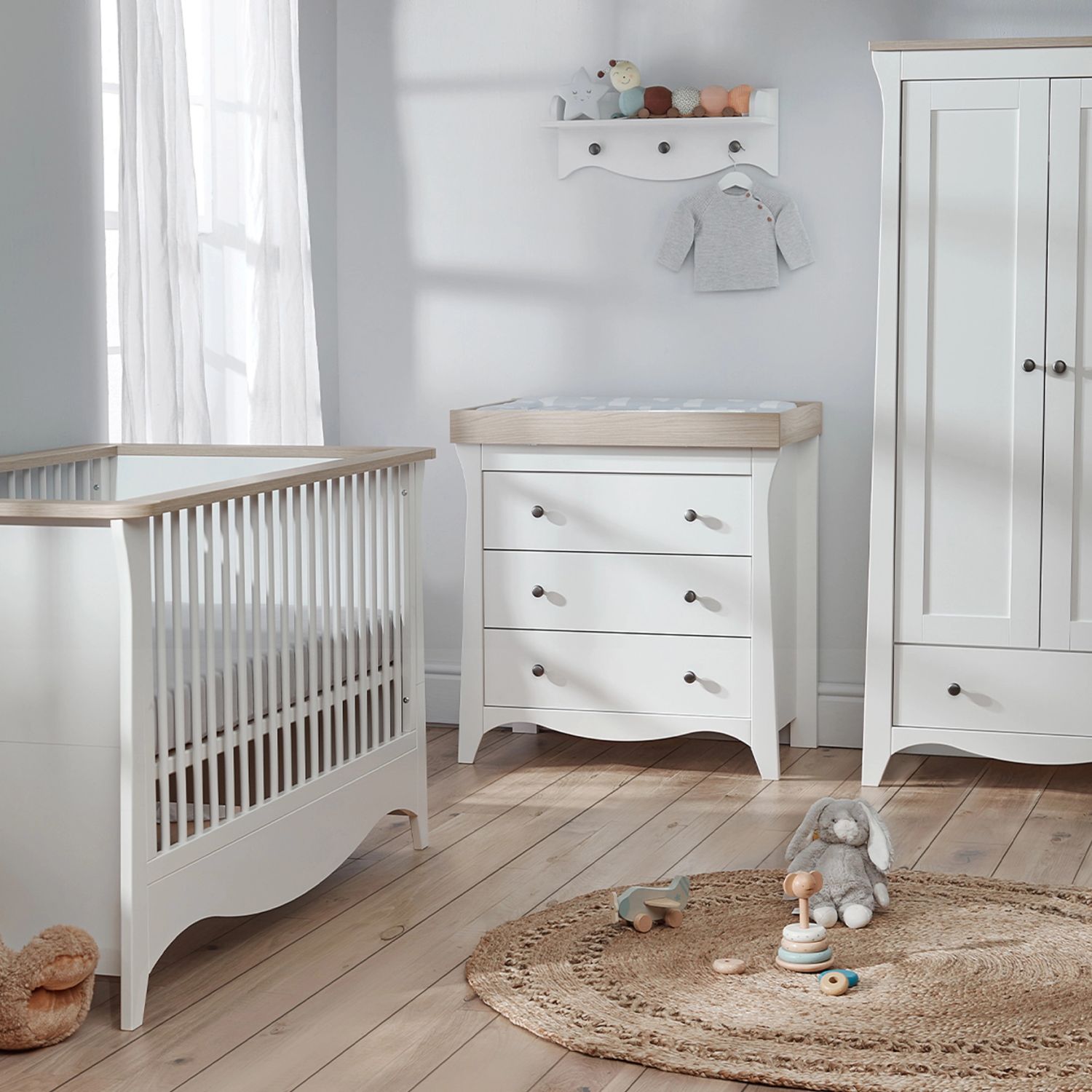 Cuddleco Clara 3pc Set 3 Drawer Dresser and Cot Bed White & Ash