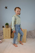 Sage And White Top With Bow And Frill Detail