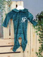 Embroidered All In One Velour Sleepsuit